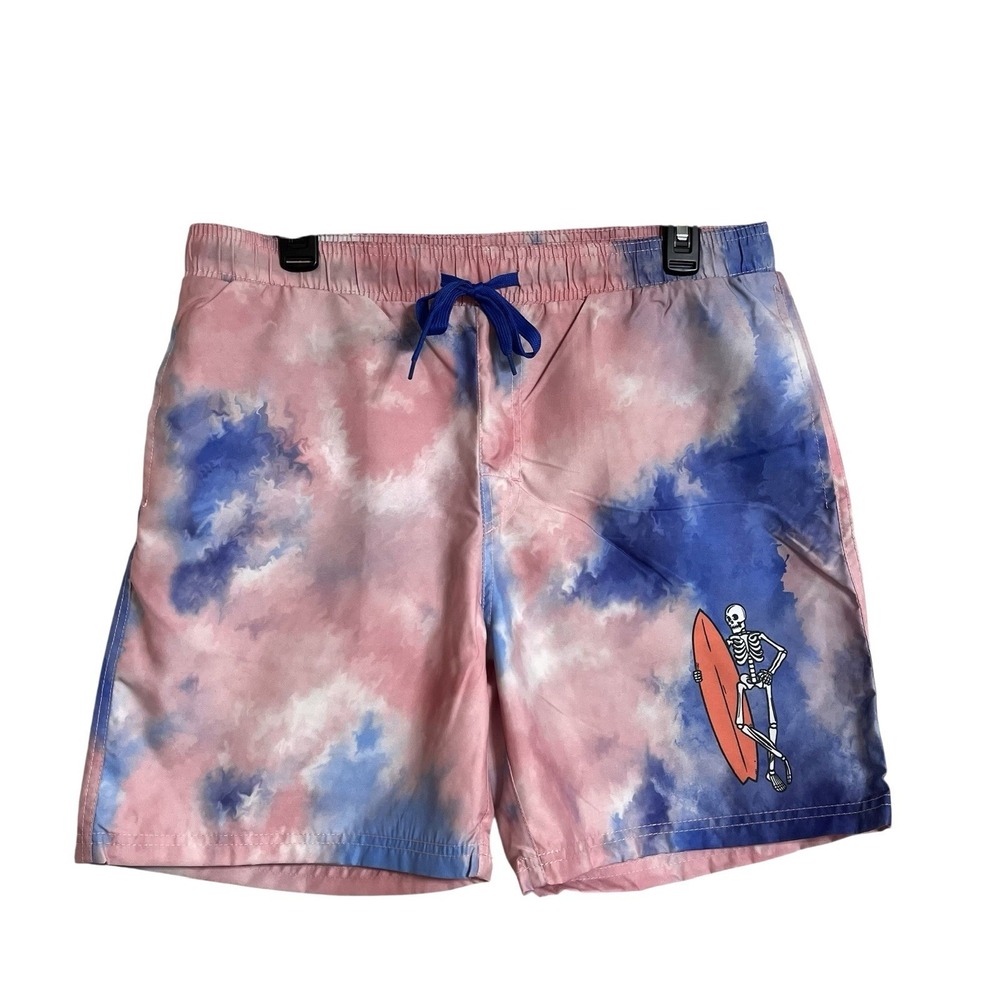 Chemistry Men Swim Trunks Large Mesh Lining Surfboard‎ Skeleton Pockets Tie Dye